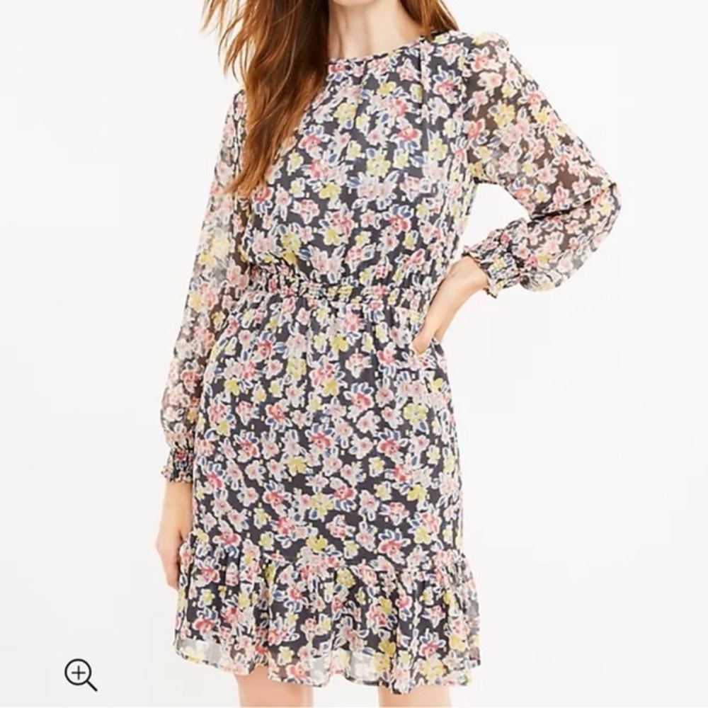 NWT LOFT Women Petite XS Long Sleeve Floral Dress